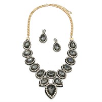 Smoky Grey Crystal Felt Back Bridal Necklace Set